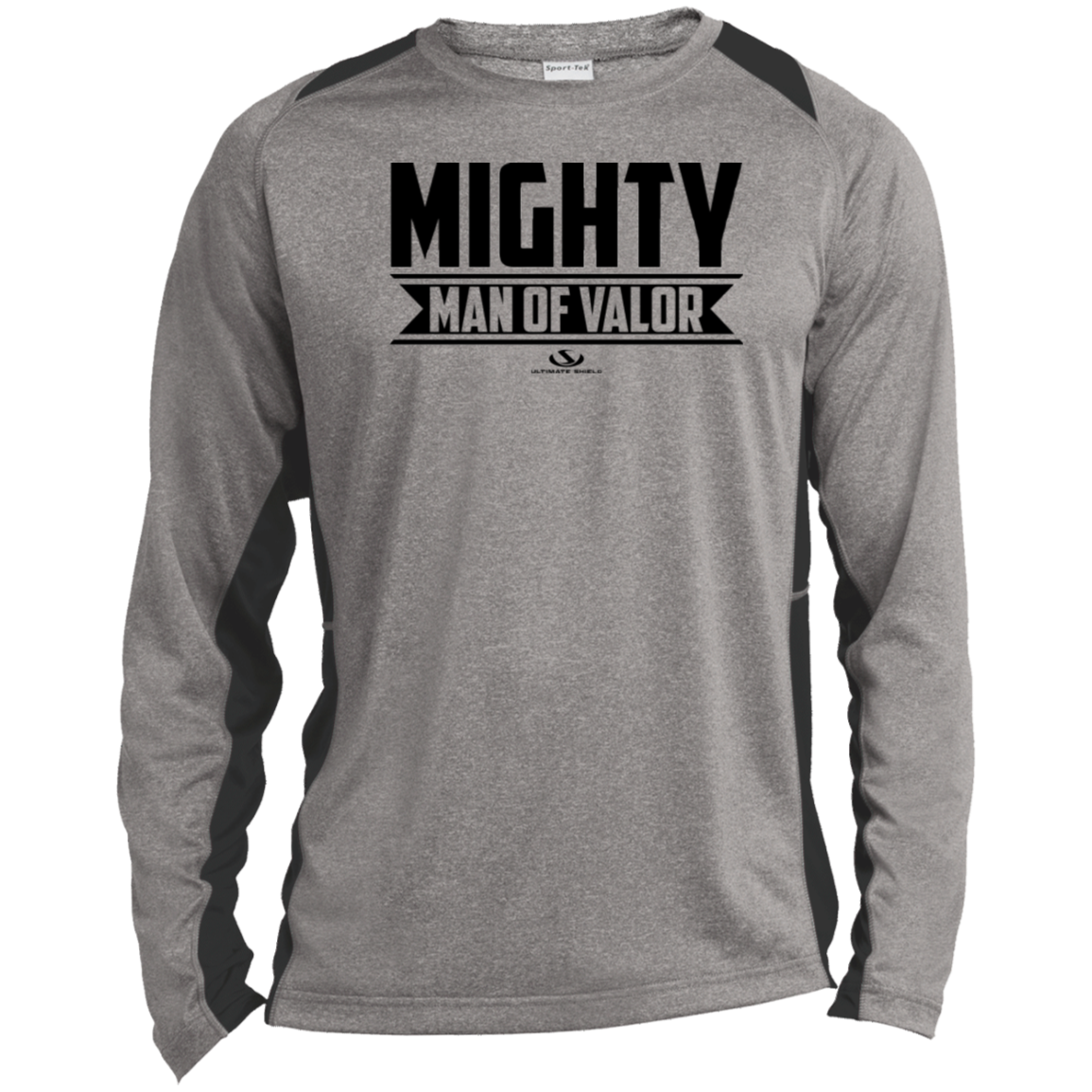 MIGHTY MAN OF VALOR  Long Sleeve Heather Colorblock Performance Tee